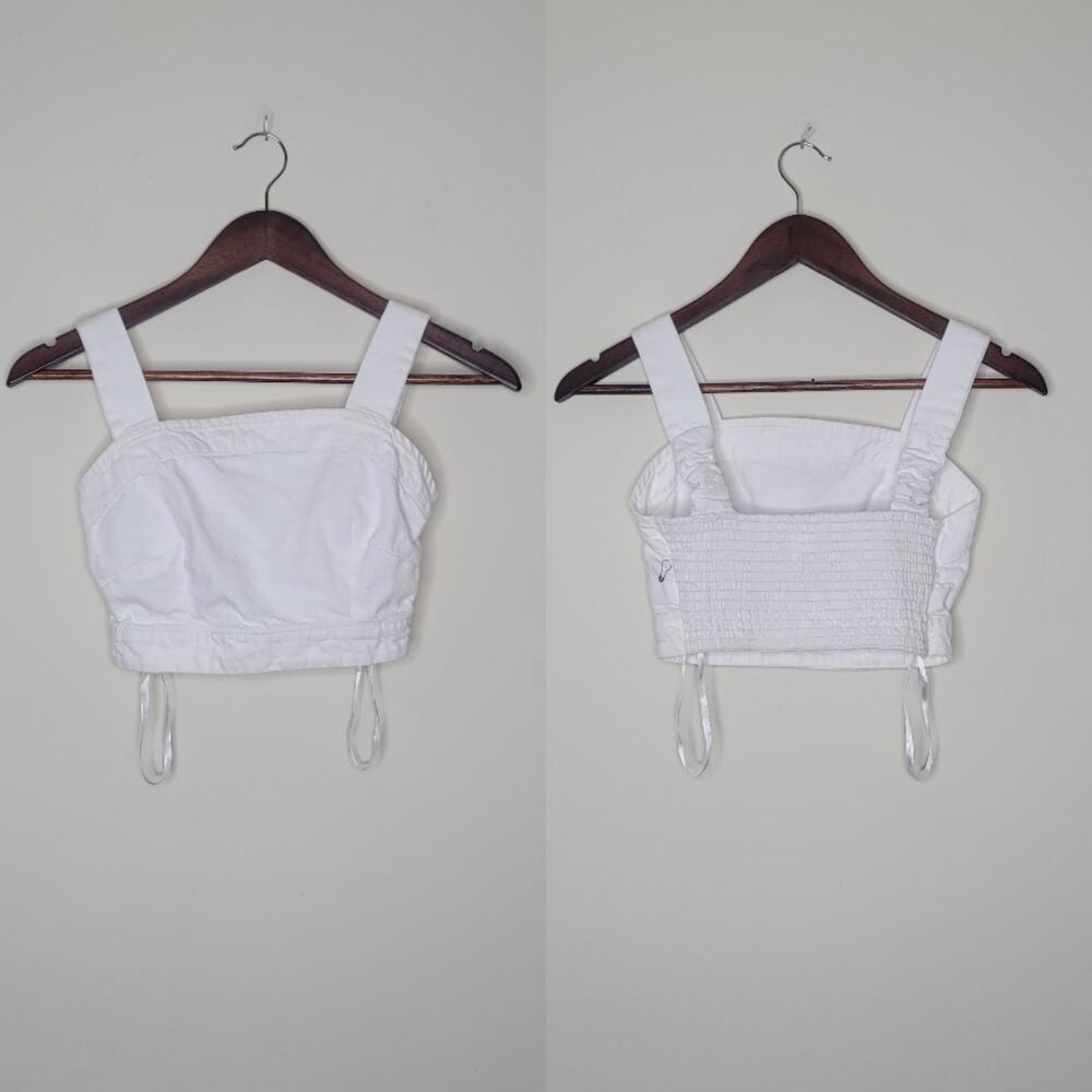 Lone Star Sz S White Denim Cropped Bustier Top Cowgirl Rodeo‎ Ranch Equestrian